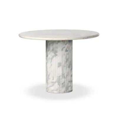 Oranda Round Dining Table 42" Polished White Marble w/ Sealant