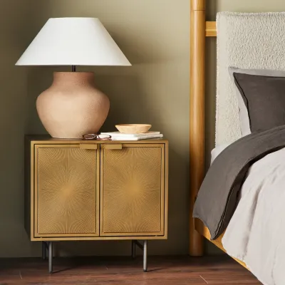 Sunburst Cabinet Nightstand Aged Brass