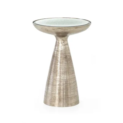 Marlow Mod Pedestal Table Ash Glass Brushed Nickel