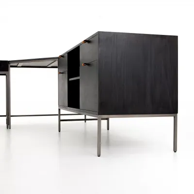 Trey Desk System With Filing Credenza Black Wash Poplar