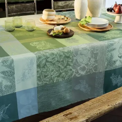 Mille Bois D'Automne Mousse Coated Stain-Resistant Cotton Damask Table Linens