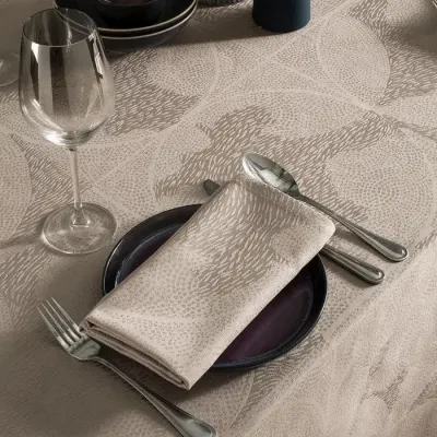 Mille Gouttes Taupe Coated Stain-Resistant Cotton Damask Table Linens