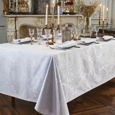 Mille Isaphire Blanc Coated Stain-Resistant Cotton Damask Table Linens