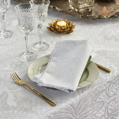 Mille Isaphire Blanc Coated Stain-Resistant Cotton Damask Table Linens