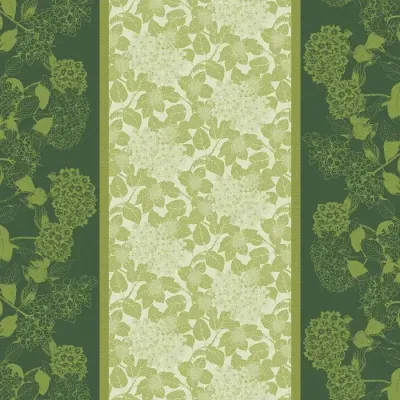 Mille Hortensias Vert Coated Stain-Resistant Cotton Damask Table Linens
