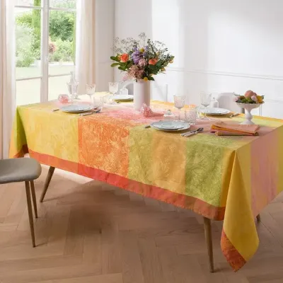 Mille Esprit Jardin Chatoyant Coated Stain-Resistant Cotton Damask Table Linens