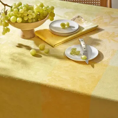 Mille Esprit Jardin Solaire Coated Stain-Resistant Cotton Damask Table Linens