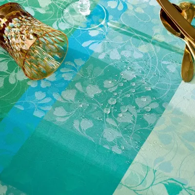 Mille Feuillages Turquoise Coated Table Linens