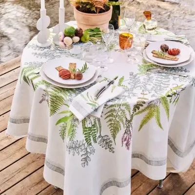 Bouquet De Fougeres Bouleau Stain-Resistant Cotton/Linen Damask Table Linens