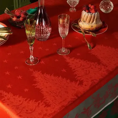 Cadeaux De Noel Rouge Green Sweet Stain-Resistant Cotton Damask Table Linens