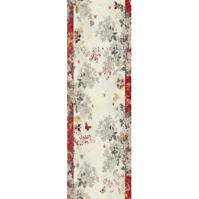 Vintage Flowers Cranberry 50% Cotton 50% Linen Printed Tablerunner 20"x61"
