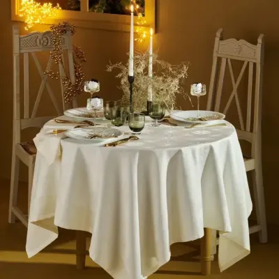 Joyaux D'Hiver Ivory Green Sweet Stain-Resistant Cotton Damask Table Linens