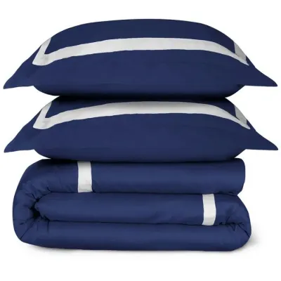 Proust Navy with White Band Cotton Sateen Duvet Set