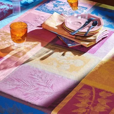 Mille Vegetaux Sunset Coated Stain-Resistant Cotton Damask Table Linens
