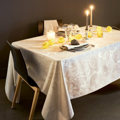 Mille Isaphire Parchemin Cotton Damask Table Linens Custom Tablecloth
