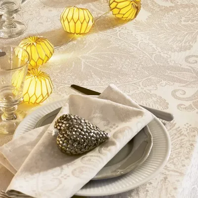 Mille Isaphire Parchemin Cotton Damask Table Linens Custom Tablecloth