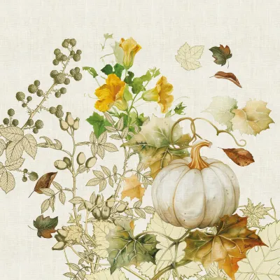 Delices D'Automne Potiron 50% Cotton 50% Linen Printed Napkin 20"x20"