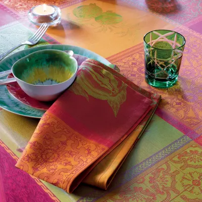 Mille Tutti Frutti Sangria Coated Stain-Resistant Cotton Damask Table Linens