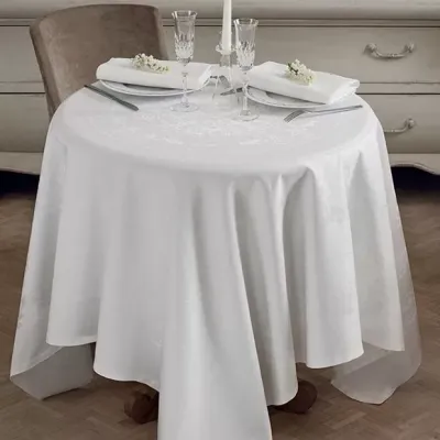 Comtesse Blanc White Green Sweet Stain-Resistant Cotton Damask Table Linens