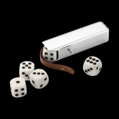 Sky Dice Case & Dice, Mirror Polished Stainless Steel, Leather