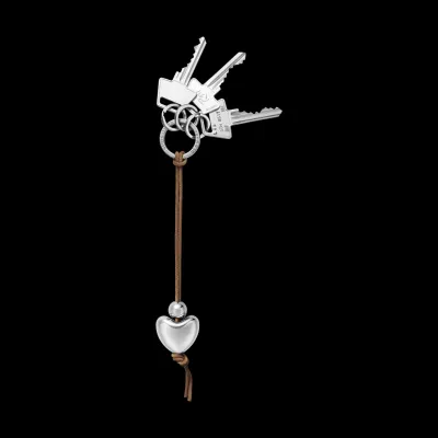 Keyring Aluminium Chrome Plated Heart With Leather Strap