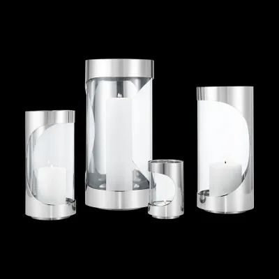 Chrome Contours Stainless Steel & Glass Hurricane