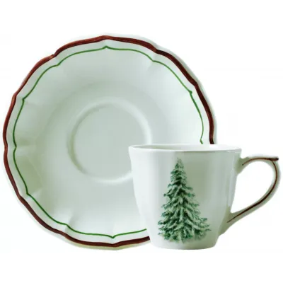 Filet Noel Set Of 2 Us Tea Cups & Saucers 8 1/2 Oz, 6" Dia