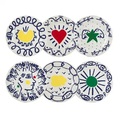 Archipel Sentimental Set Of 6 Dessert Plates Assorted 9 1/4" Dia