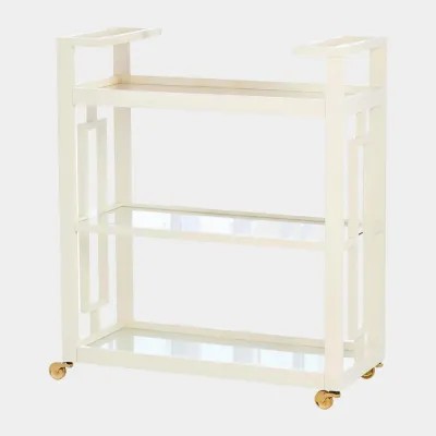 Grid Block White with Brass Casters Bar Cart