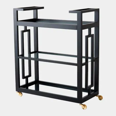 Grid Block Black with Brass Casters Bar Cart