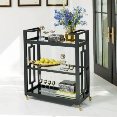 Grid Block Black with Brass Casters Bar Cart