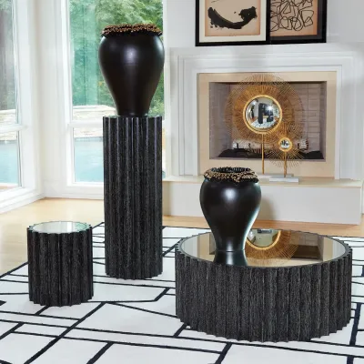 Reflective Column Pedestal Black Ceruse