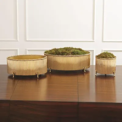 Corrugated Bamboo Cachepot Brass Large