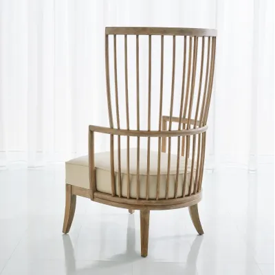 Spindle Wing Chair Beige Leather
