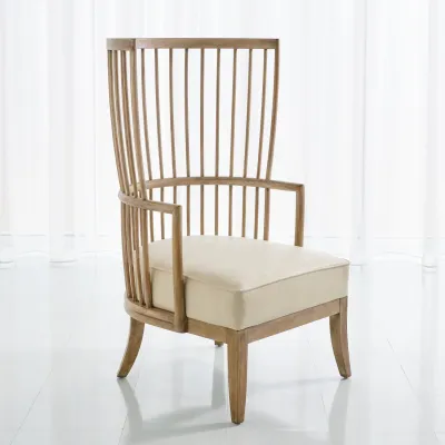 Spindle Wing Chair Beige Leather