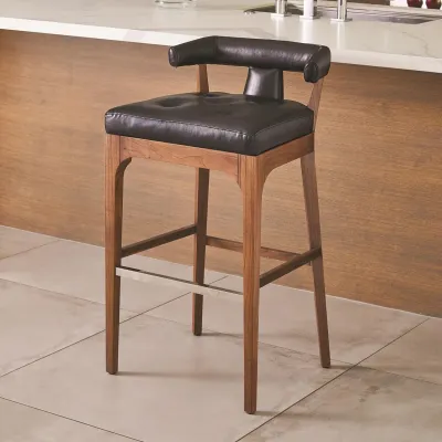 Moderno Bar Stool Black Marble Leather