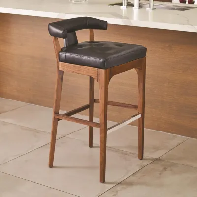 Moderno Bar Stool Black Marble Leather