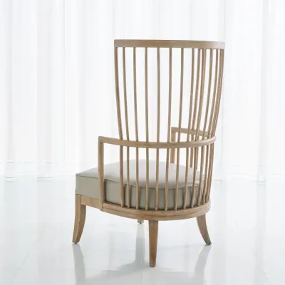 Spindle Wing Chair Grey Leather