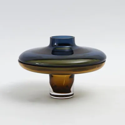 Low Cobalt Over Amber Vase Small
