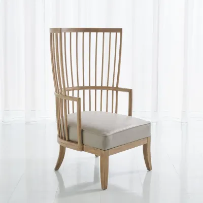 Spindle Wing Chair Grey Leather