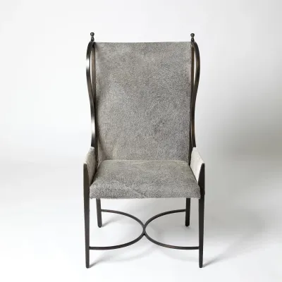 Iron Wing Chair w/Grey Hair on Hide