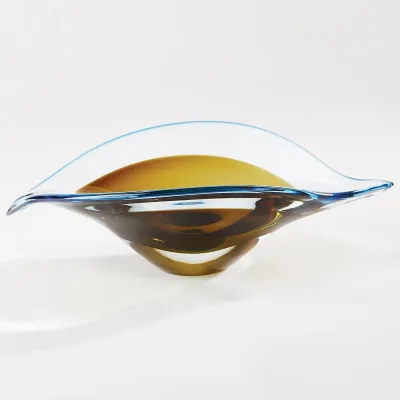 Bent Leaf Bowl Blue/Amber Large