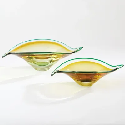 Bent Leaf Bowl Aqua/Amber Large