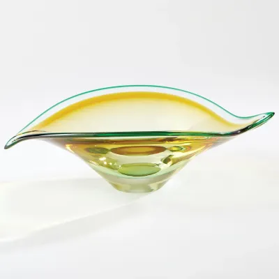 Bent Leaf Bowl Aqua/Amber Large
