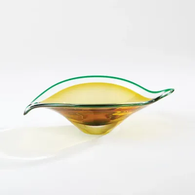 Bent Leaf Bowl Aqua/Amber Small