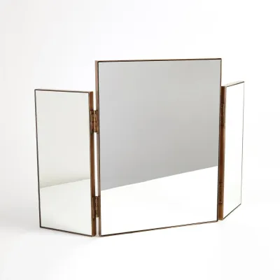 Tri Fold Vanity Mirror Antique Brass