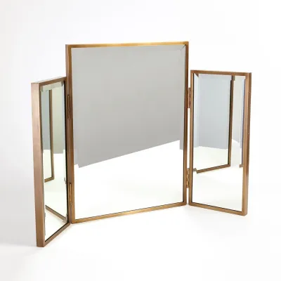 Tri Fold Vanity Mirror Antique Brass