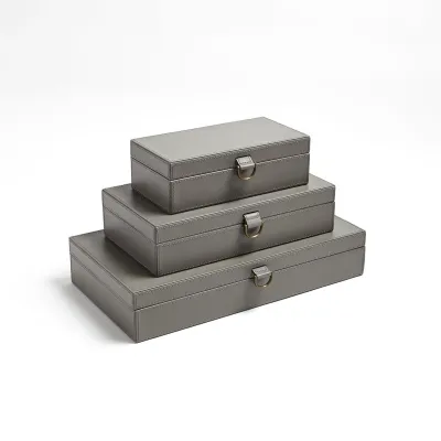 Marbled Leather D Ring Box Dark Grey Me