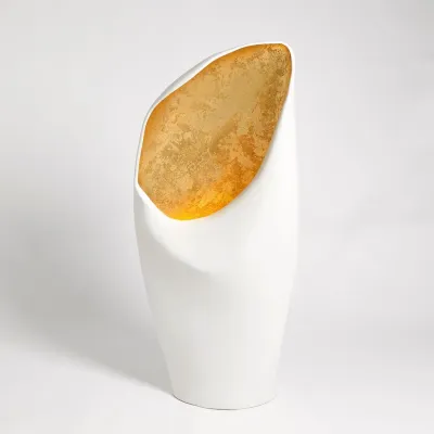 Cowl Lamp White w/Gold Leaf Large
