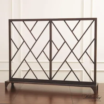 Chinoise Fret Fireplace Screen Bronze